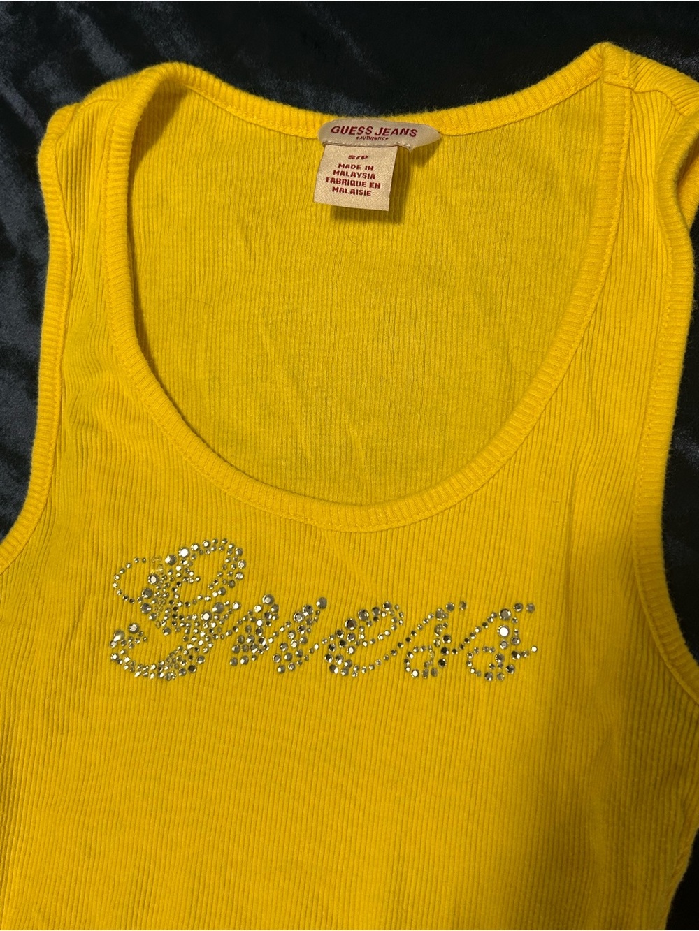 Guess Yellow Rhinestone Logo Tank Top - Picture 2 of 5